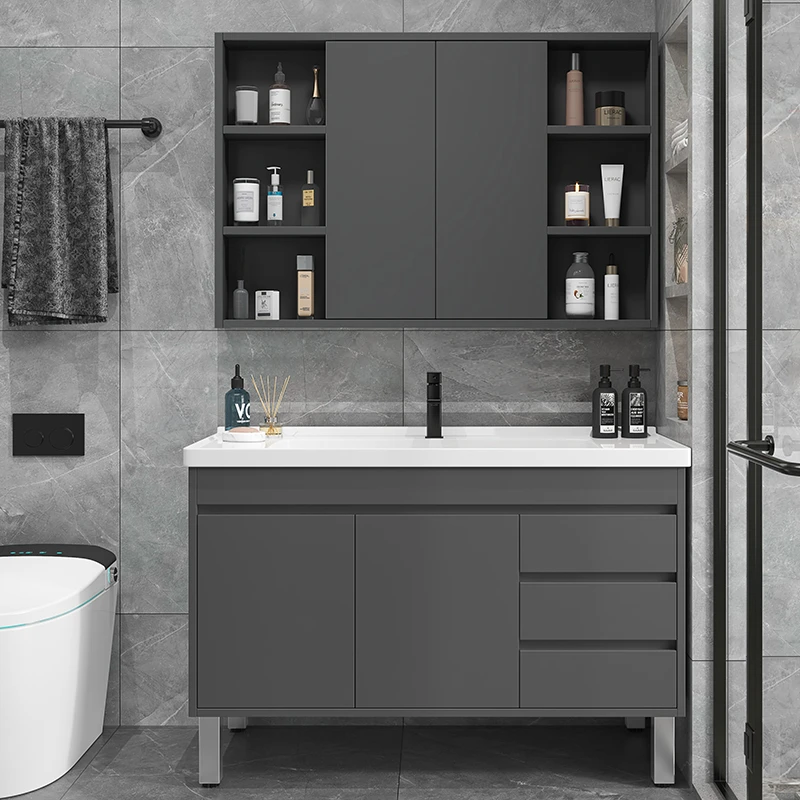 卫生间推拉门风水镜柜落地式浴室柜隐藏式洗手池脸盆柜组合洗漱台