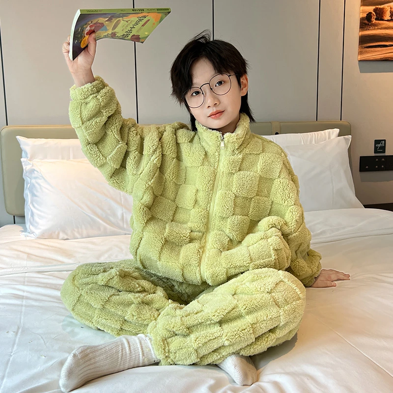 男童珊瑚绒睡衣冬季2023新款儿童加绒冬家居服套装加厚保暖秋冬款