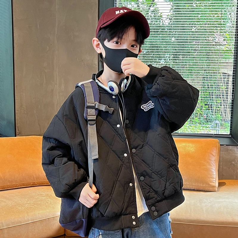 儿童装男童冬装加绒棒球服外套秋冬款2023新款男孩中大童冬季夹棉