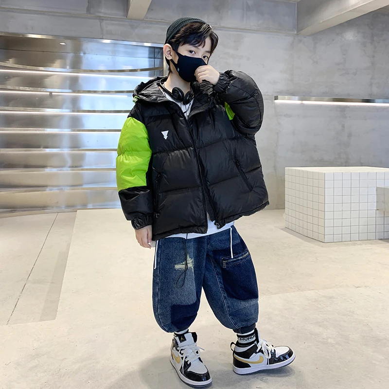 男童冬装连帽棉服2023新款儿童拼色棉衣加厚保暖大童户外上衣时髦