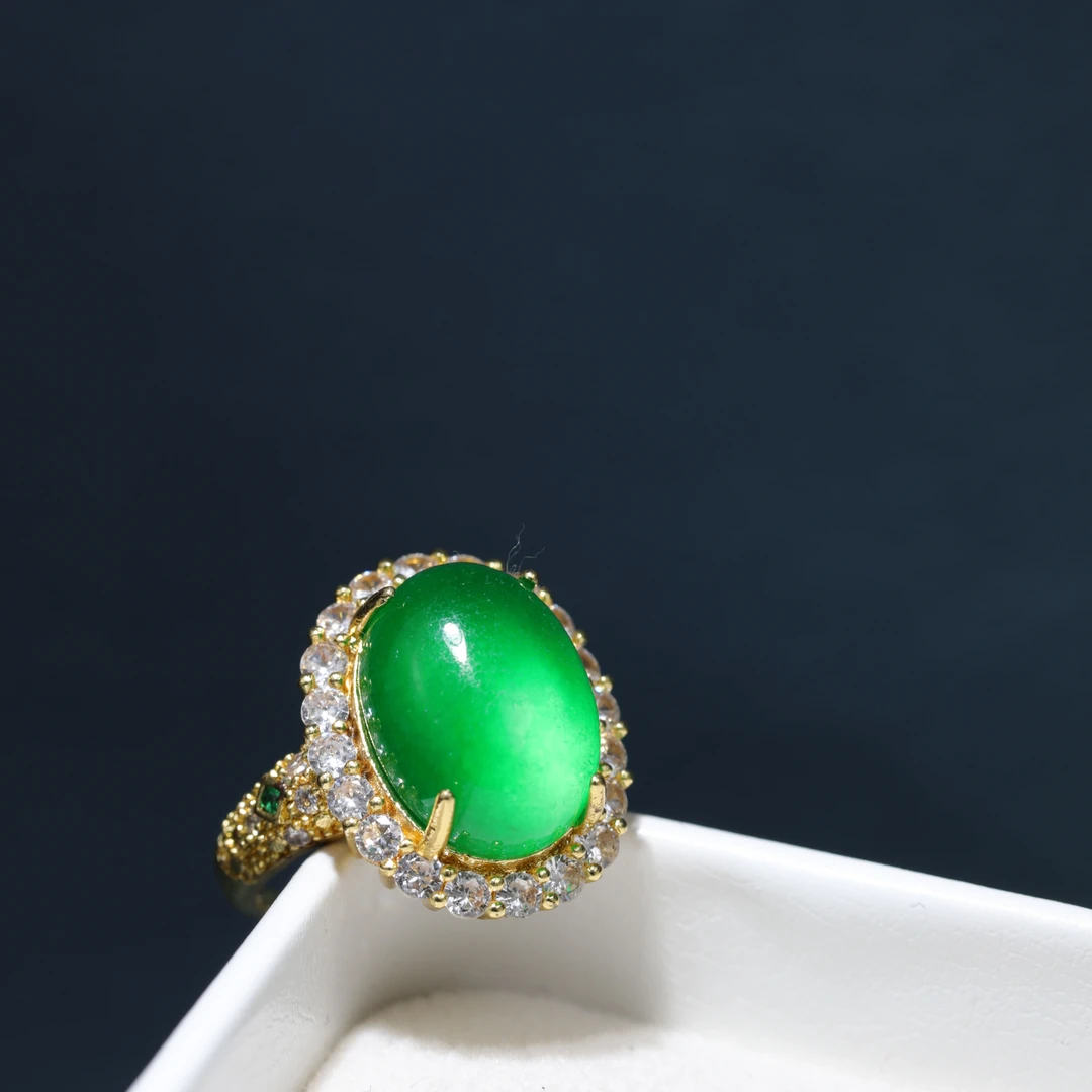 合金仿水晶戒指 【苍山绿意】绿蛋面戒指