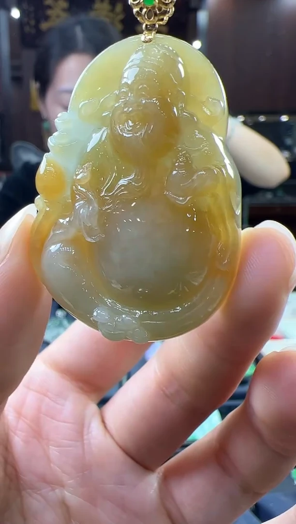 【闪购商品】翡翠挂件18K金镶嵌财神 不含链