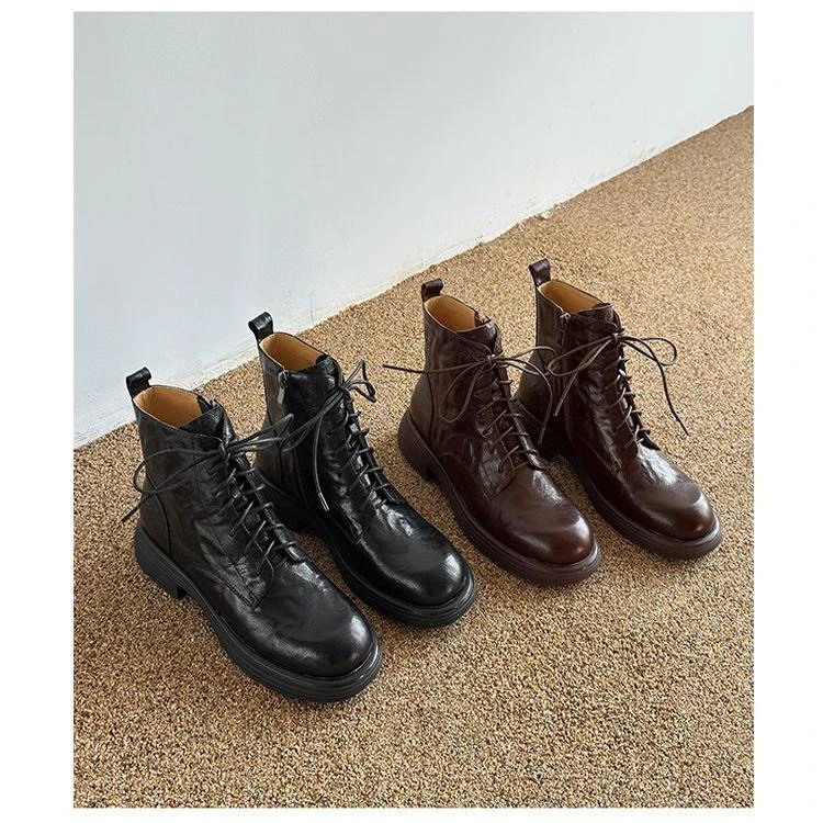 GD马丁靴秋冬圆头厚底系带短靴舒适平底靴女CK2236