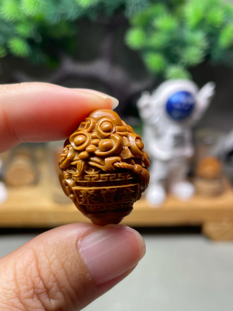 2.3聚宝盆招财进宝单子配饰精品橄榄核雕文玩单子配饰手把件