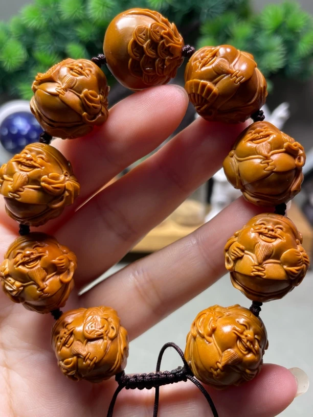 2.0手工八宝财神官帽财神八方来财精品橄榄核雕文玩手串
