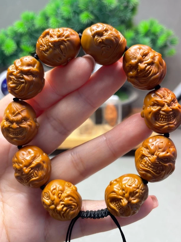 1.9山鬼恶僧佛爷经典恶僧精品橄榄核雕文玩手串QH
