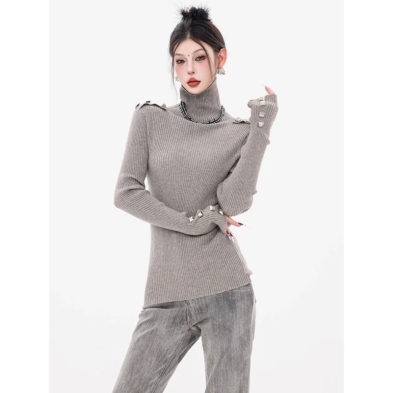 ABWEAR 银翼猎手-原创重金属设计针织衫女秋冬新款修身长袖上衣