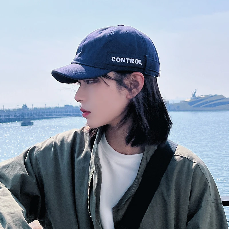 美式短檐帽男士鸭舌帽字母刺绣软顶短沿帽女复古韩版百搭棒球帽潮