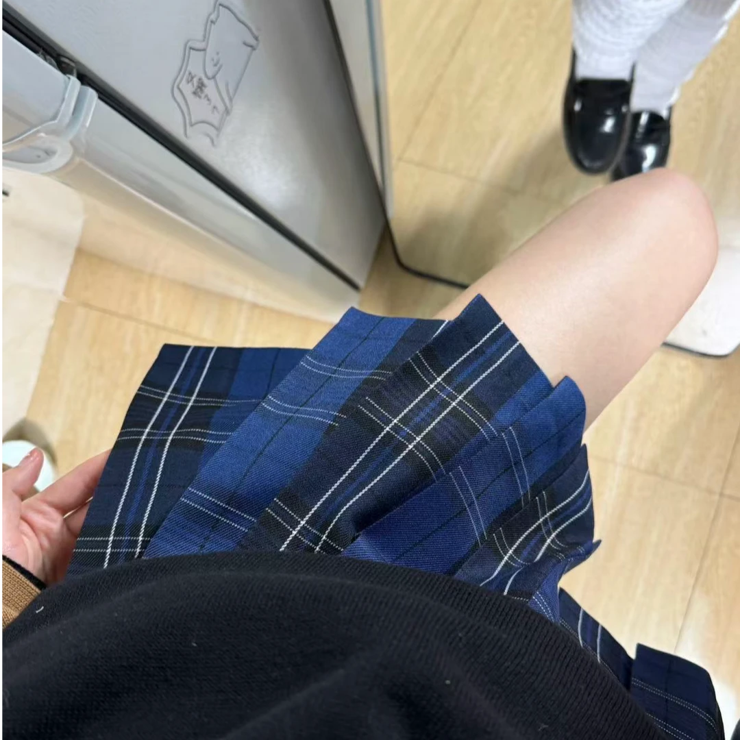 猫看花jk制服【岚深】原创格裙女百褶裙学院风短裙显白绀色磨毛面料
