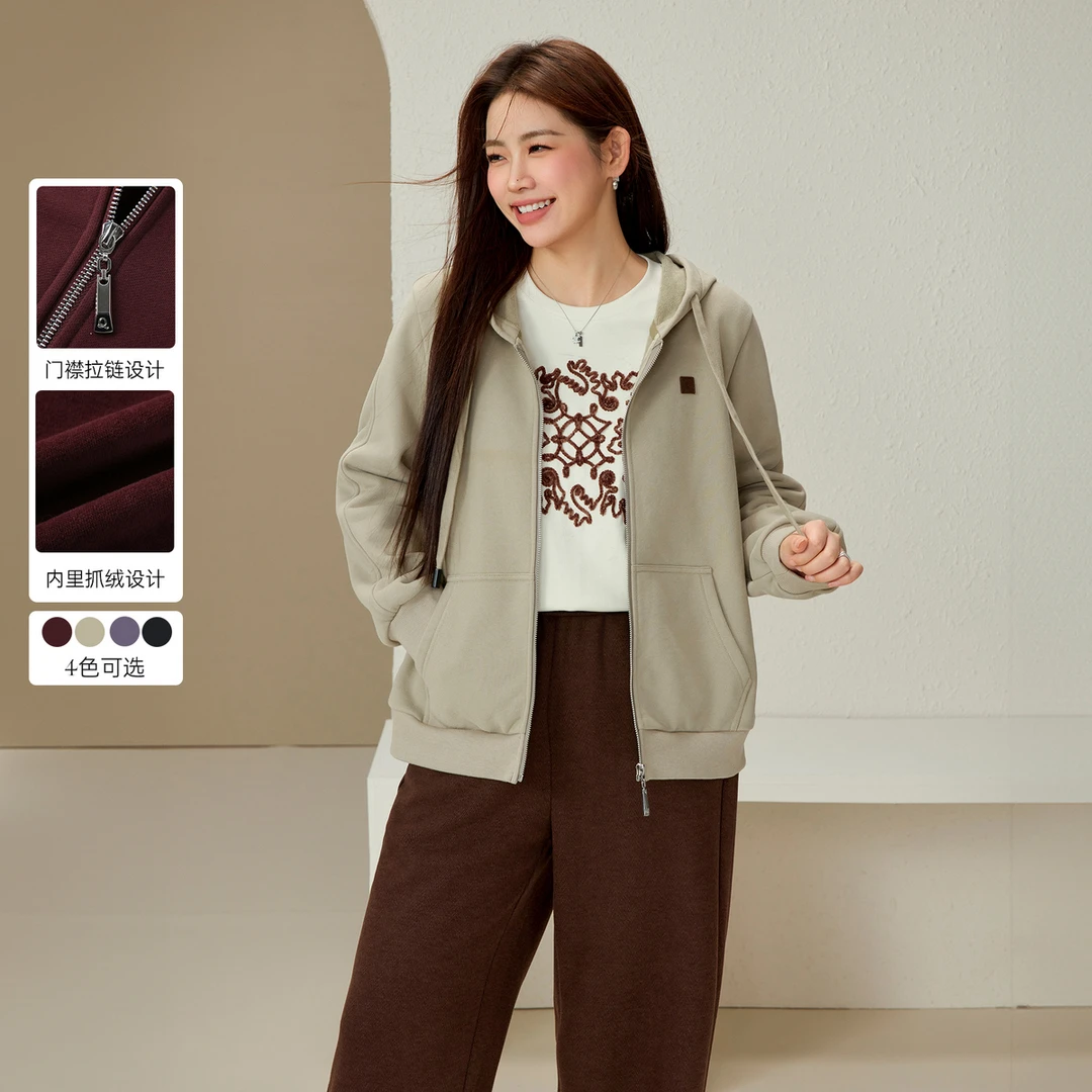 【时尚休闲外套】纤莉秀W大码女装胖mm简约慵懒保暖抓绒外套QJ4925