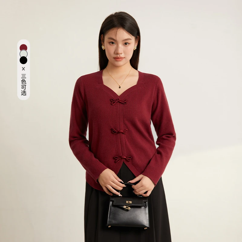 【精致复古盘扣】W纤莉秀冬大码胖mm时尚气质显瘦针织衫开衫QI5479