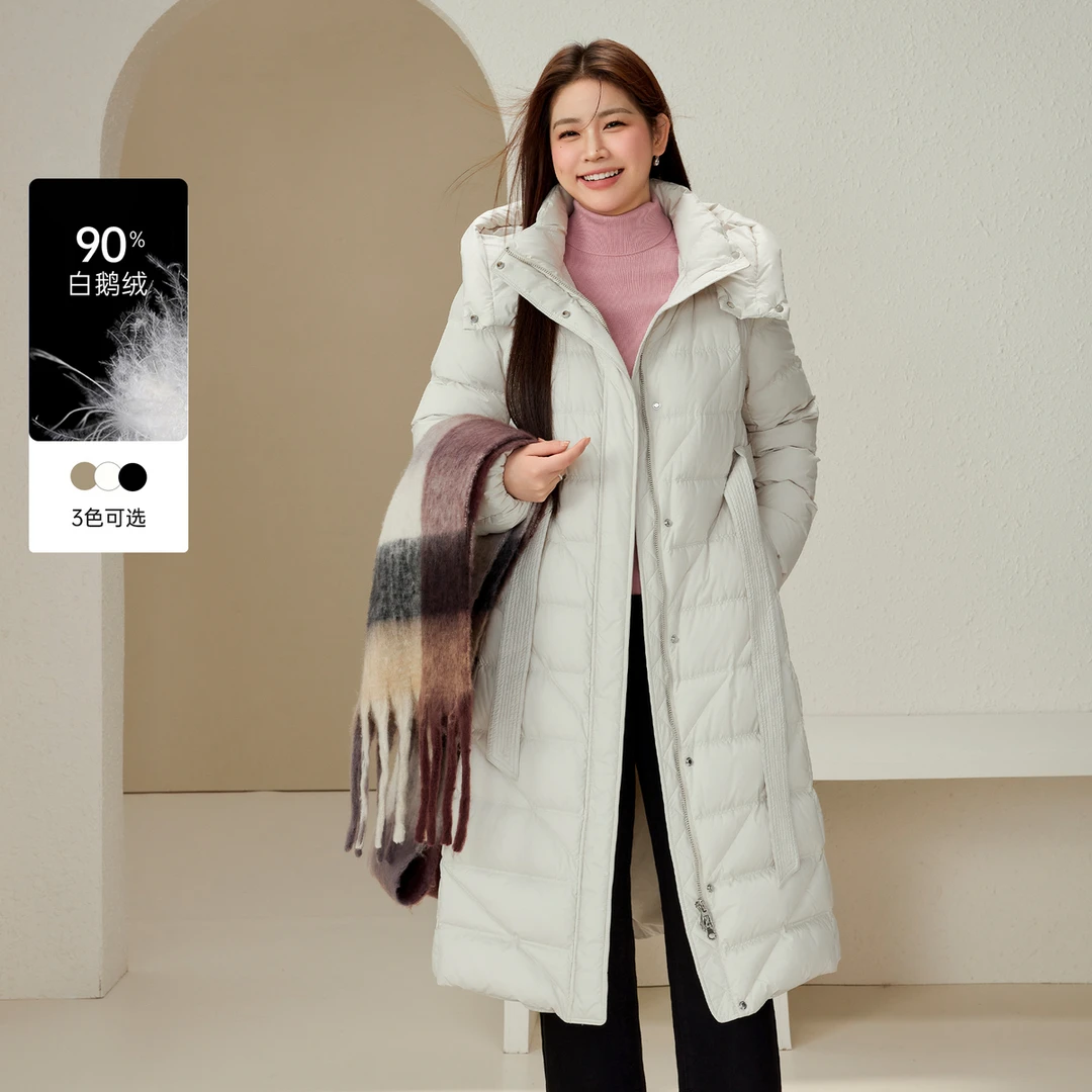 【加厚款白鹅绒过膝抗寒好羽绒服】纤莉秀W大码女装胖mm外套QJ2822