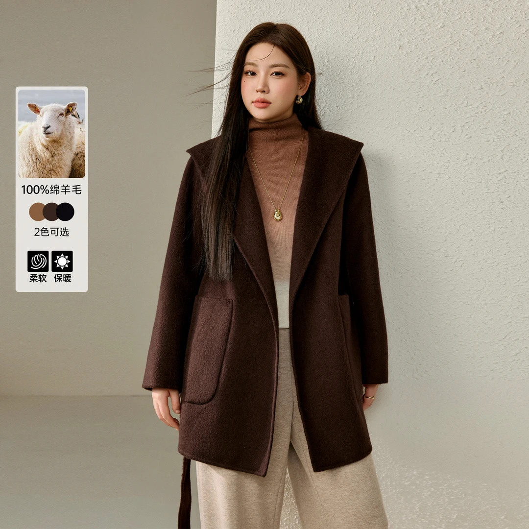 【100绵羊毛双面呢】纤莉秀W大码女装时髦洋气休闲毛呢外套QJ4128