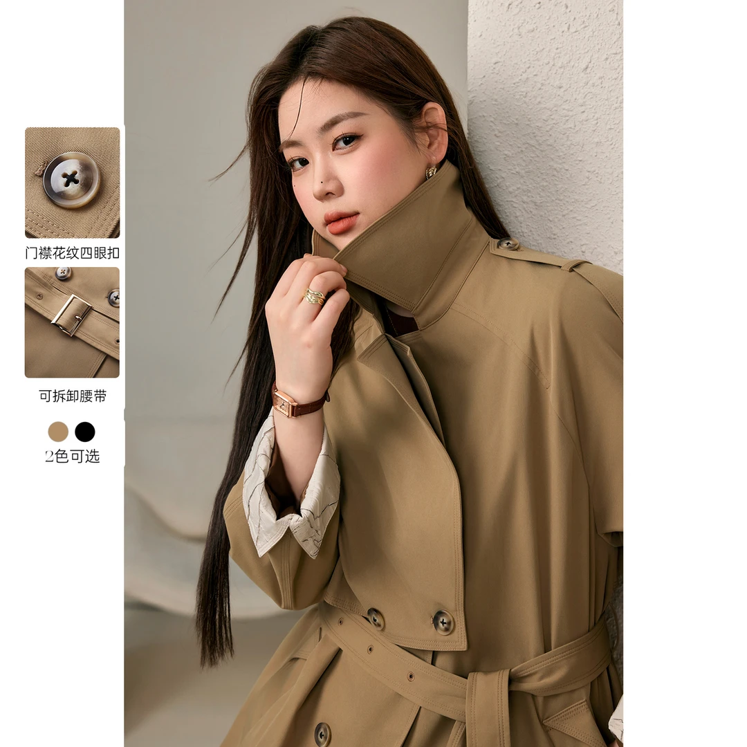 【通勤英伦风收腰显瘦风衣】纤莉秀W大码女装胖mm显瘦风衣QJ4041