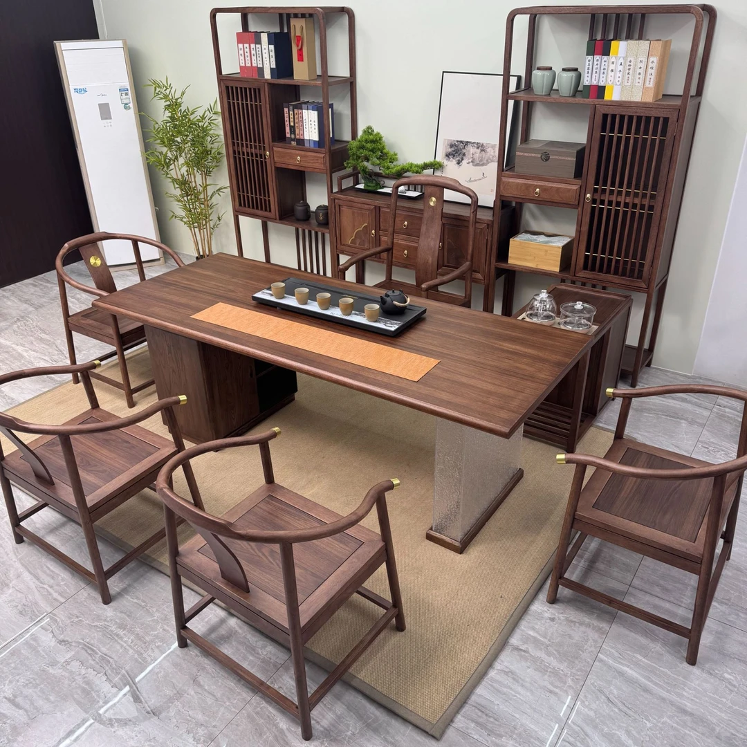 简约新中式茶桌椅组合家用办公室书房两用禅意泡茶桌书法桌