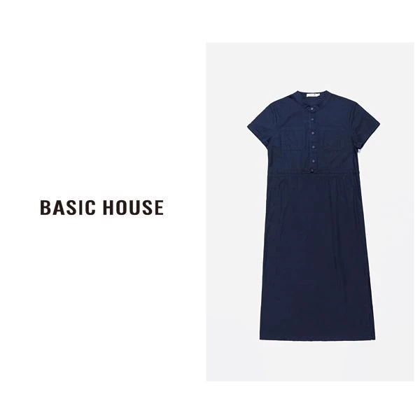 Basic House/百家好戴妃时尚气质显瘦棉麻优雅百搭夏季舒适连衣裙