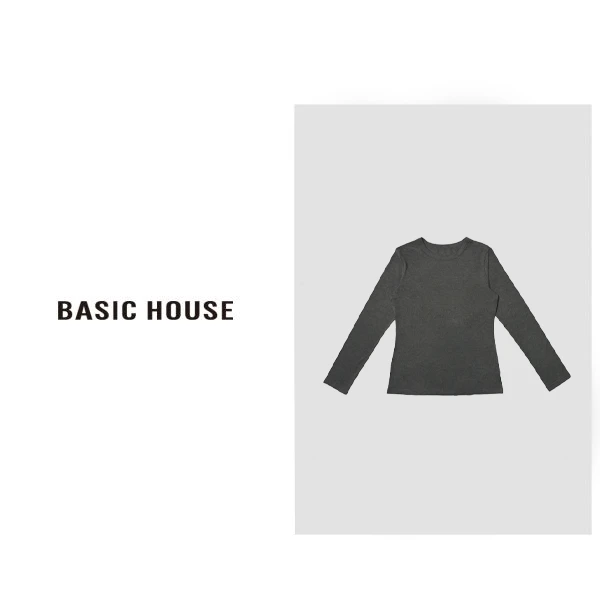 Basic House/百家好莫代尔软弹羊绒蛋白简约修身打底长袖上衣