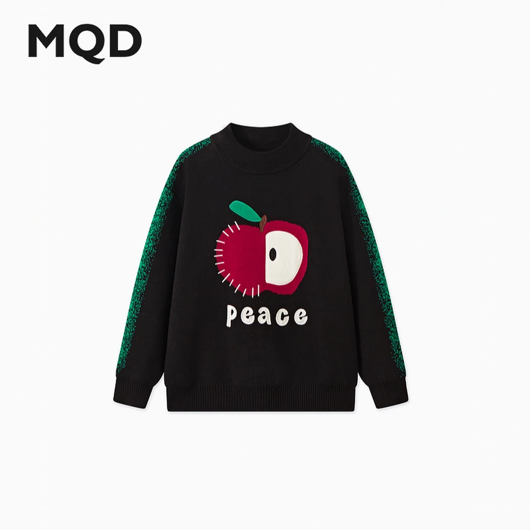 MQD童装儿童冬季新品苹果撞色学院风半高领保暖毛衣9644W07C3