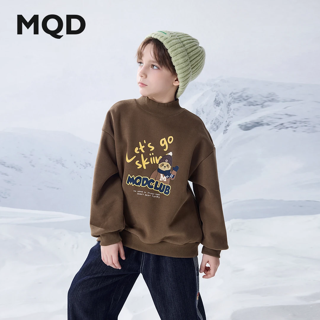 MQD童装儿童24冬季新品学院风经典卡通加绒半高领卫衣9644W0642