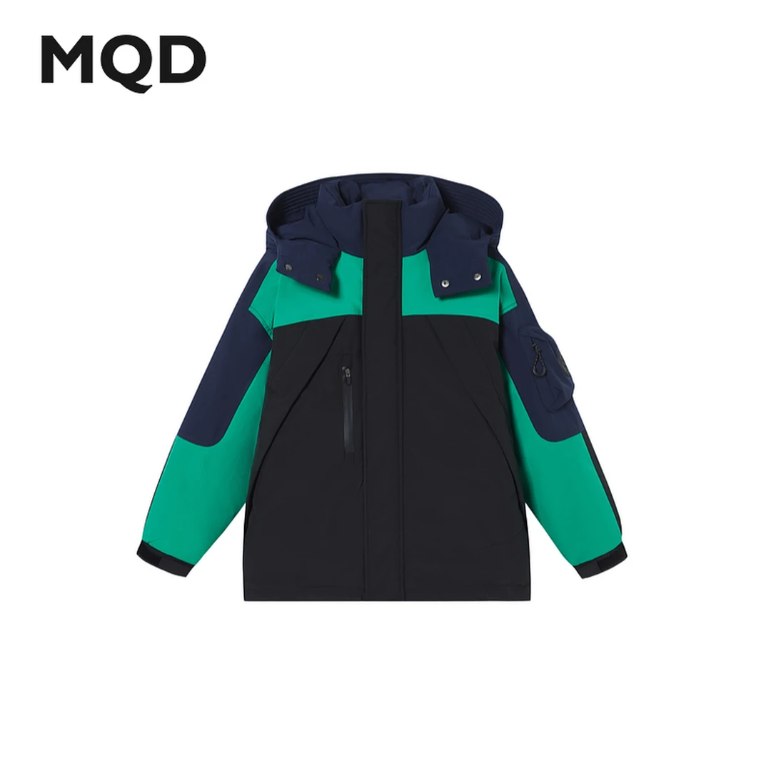 MQD童装24冬季新品户外工装风加厚保暖撞色连帽羽绒服DC4411322