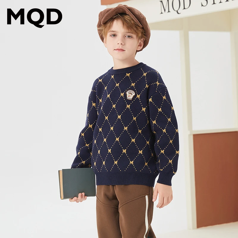 MQD童装儿童冬季新款学院风圆领针织衫宝宝套头毛衫休闲9634W0708