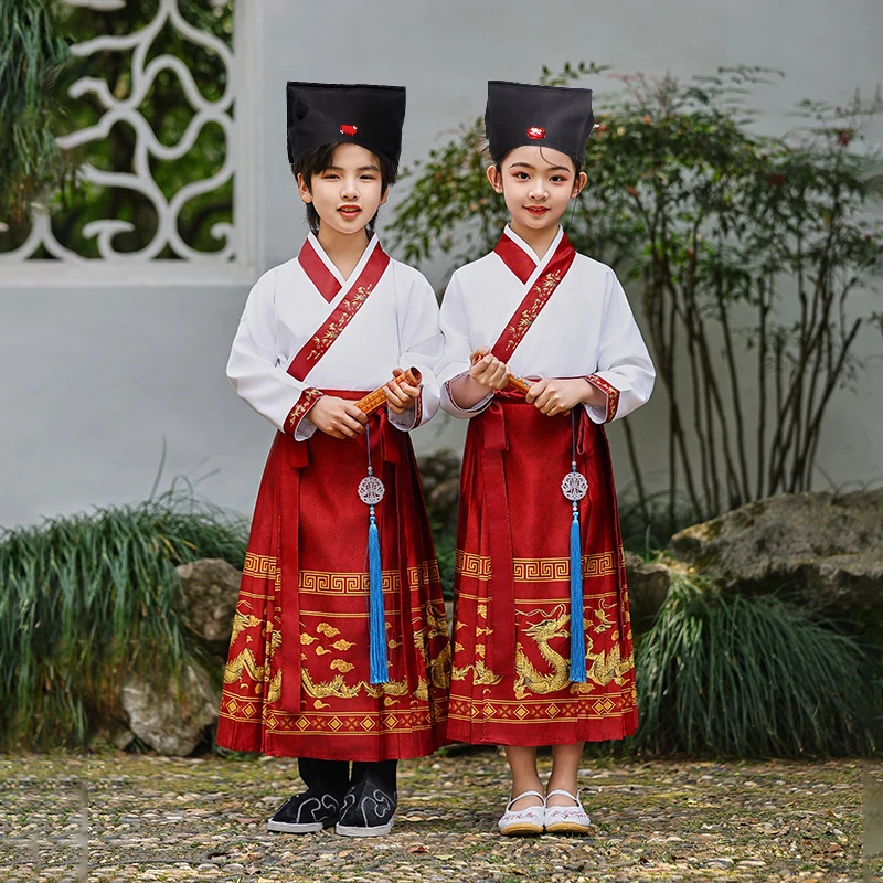 儿童马面服套装汉服国学服马面裙2024新款男女同款孔子古装演出服