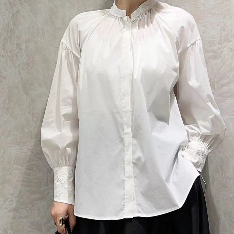 【小黑家】长65-74高端重工钉珠袖口刺绣高密棉时尚宽松衬衫
