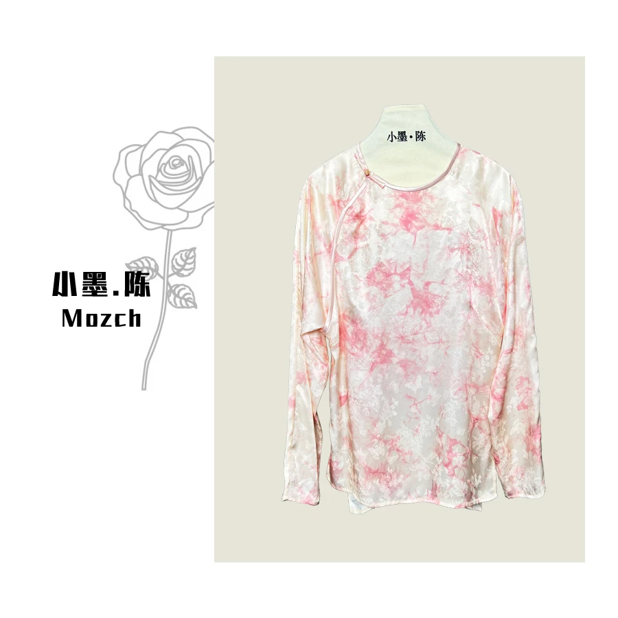 【小黑家】62高端重磅桑蚕丝花晕染仙气罗极简气质改良国风衬衫A112