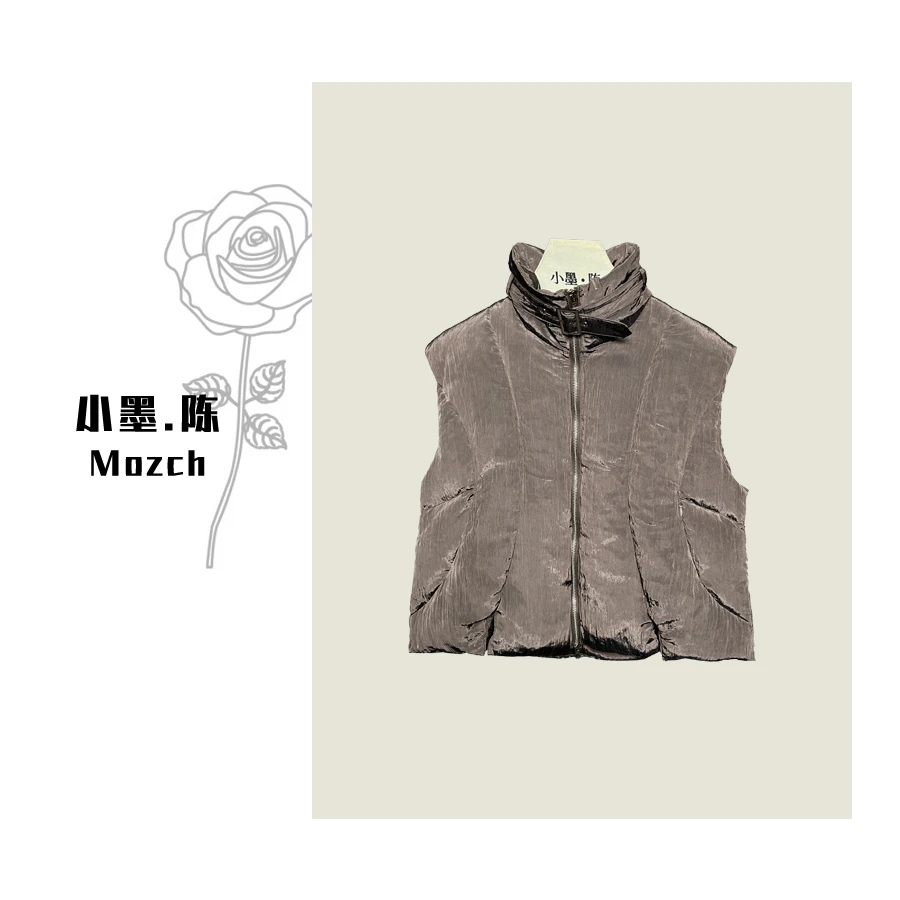 【小黑家】 长 55 高端设计可立领日字扣括弧压线休闲马甲羽绒服K43