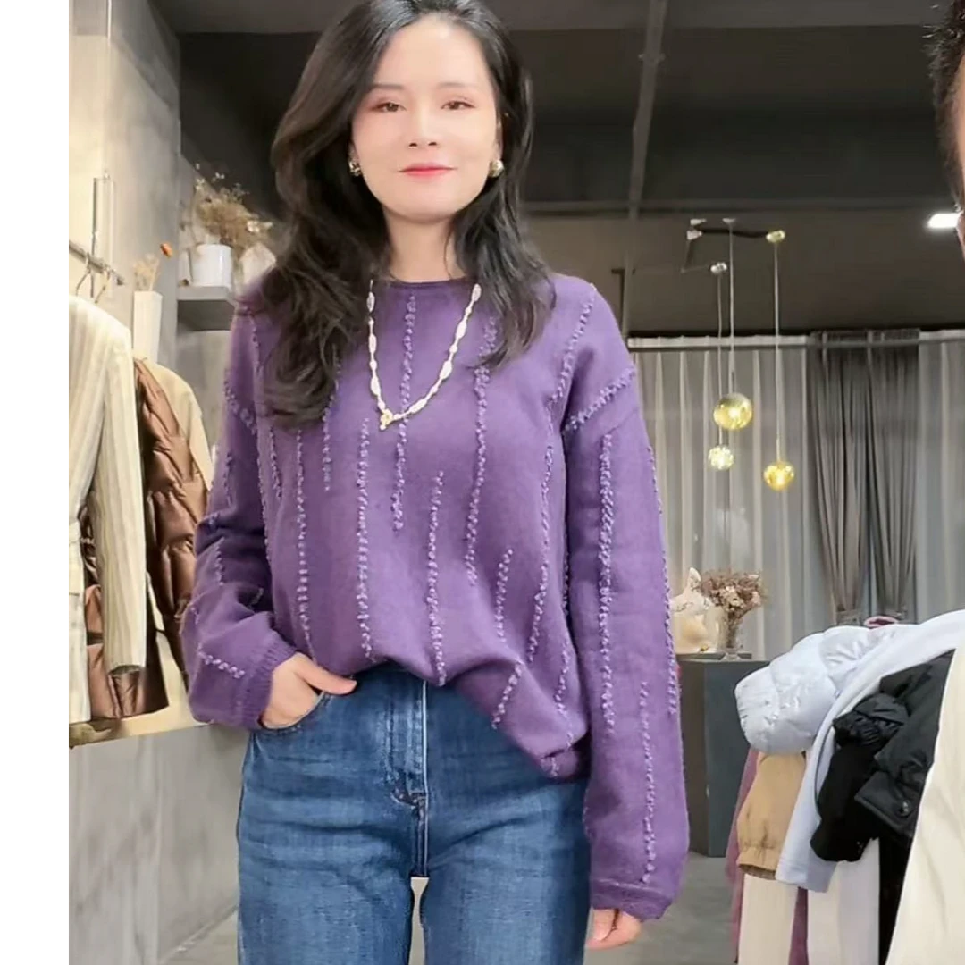 【小黑家】62高端Y毛Y绒细腻柔软毛球竖条钩花花边下摆百搭毛衣A18