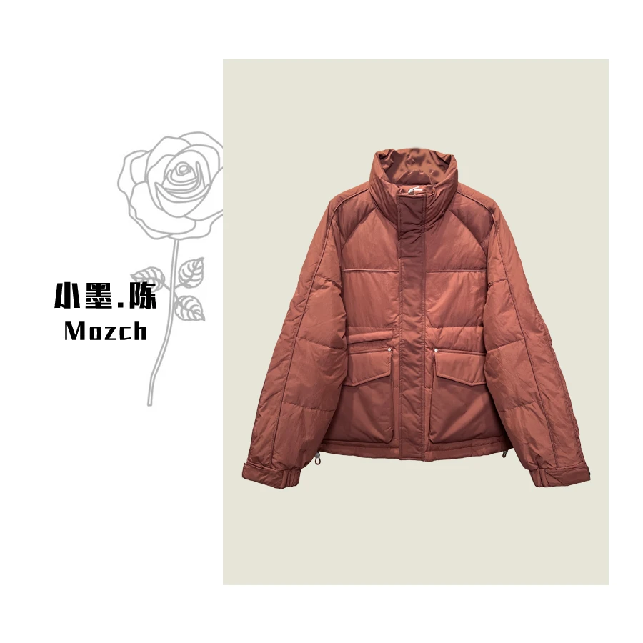 【小黑家】长67高端极简镶边大口袋立领休闲百搭保暖羽绒服男士W8