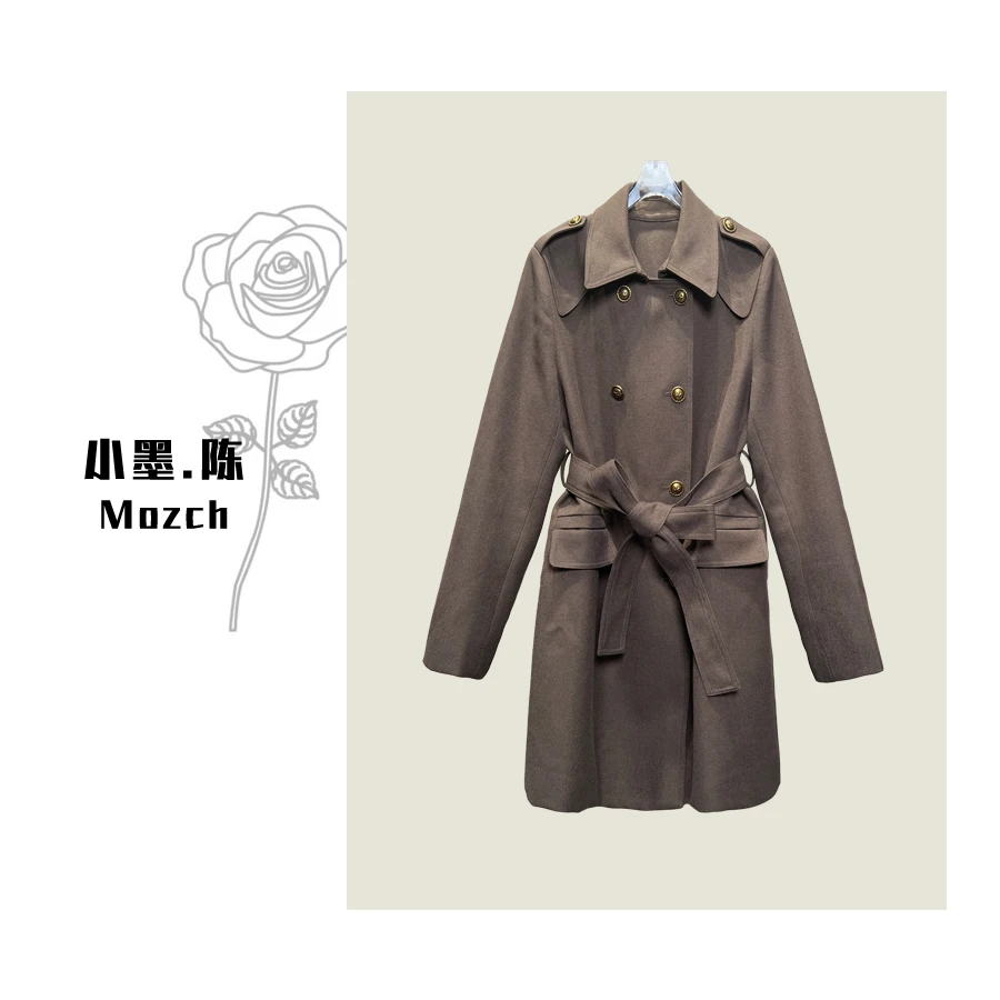 【小黑家】 85高端通勤正肩气质双排扣英伦风收腰显瘦中长款风衣