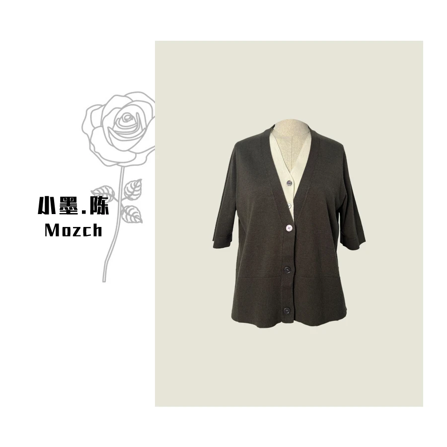 【小黑家】长54 高端羊M透气V领假两件百搭时尚毛针织开衫A35