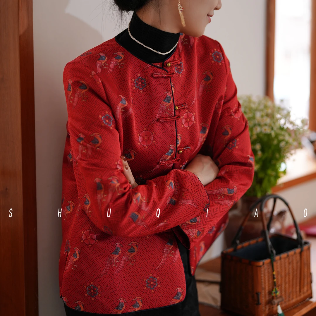 蜀俏 红色国风原创大方高级感新中式外套秋冬新款复古上衣唐装女