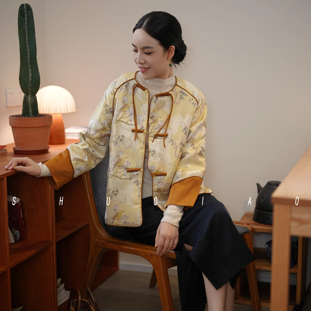 玉雪香 冬季宽松加绒棉服小众国风新中式外套圆领百搭日常上衣