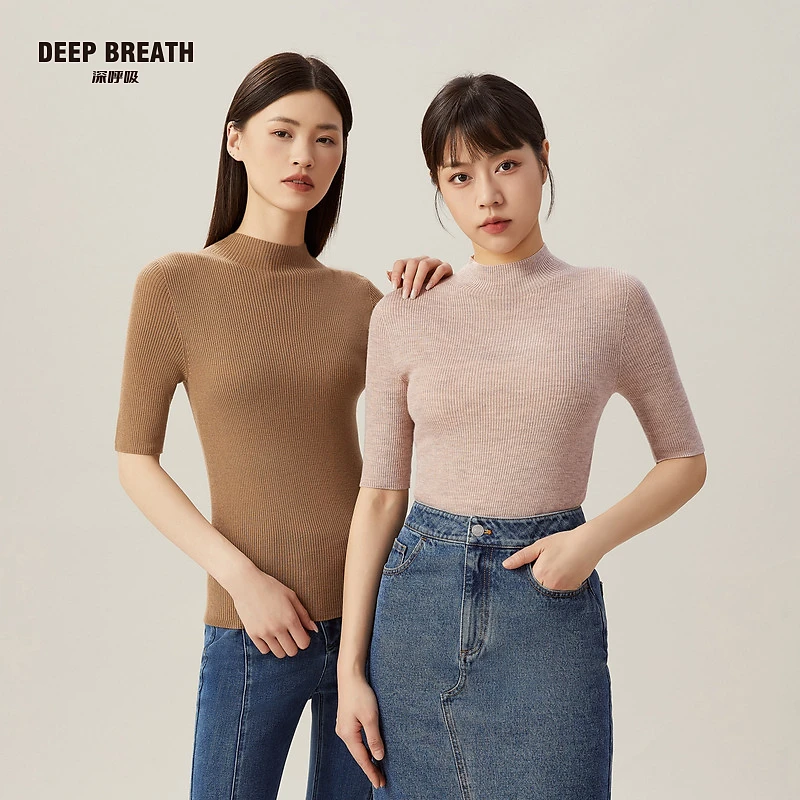 DEEP BREATH深呼吸 天衣无缝新款竖坑条半袖羊毛针织衫女A301155