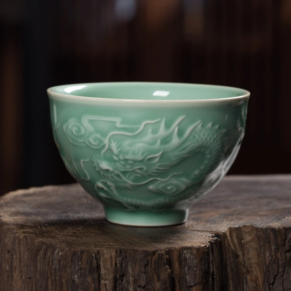 承玉青龙泉青瓷 祥龙茶碗 梅子青