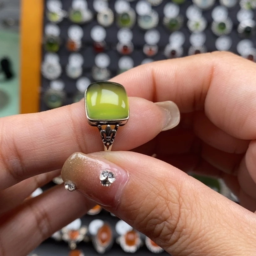 【闪购商品】岫玉戒指银S925镶嵌安*暖
