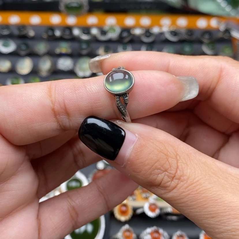 【闪购商品】岫玉戒指银S925镶嵌真***阿