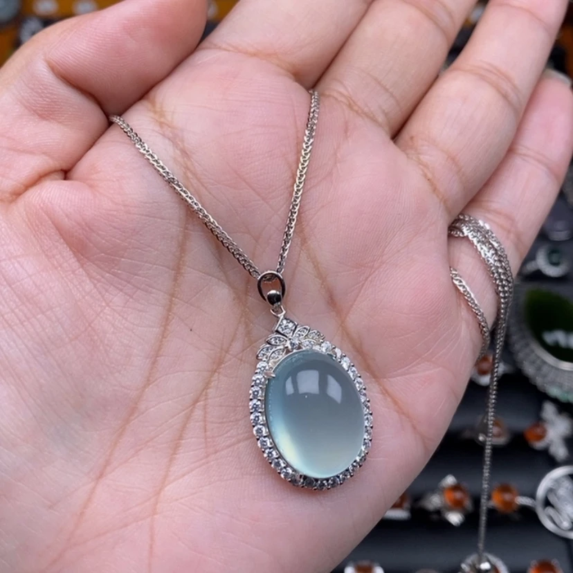 【闪购商品】岫玉颈饰银S925镶嵌夏**风