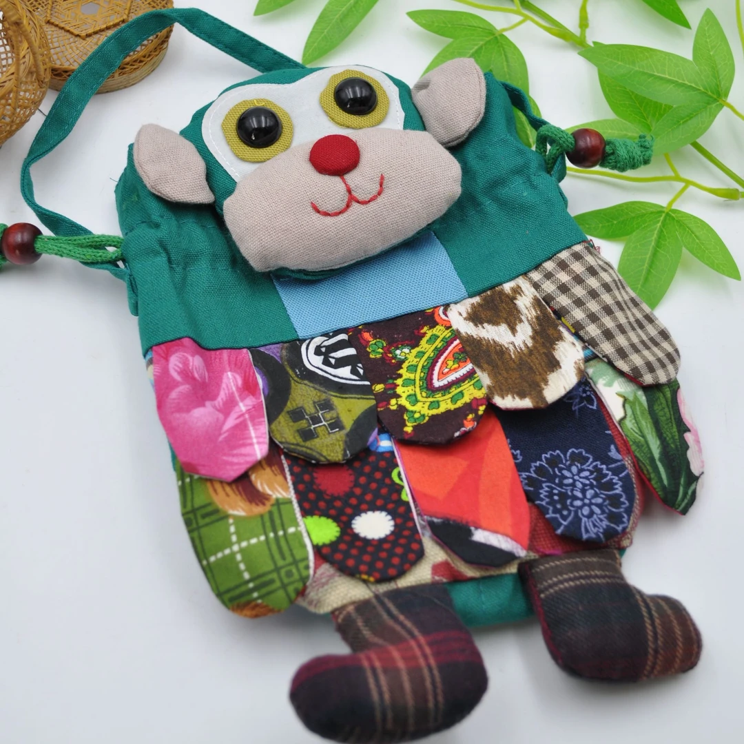 民族风可爱卡通休闲动物拼接百搭个性便携小孩学生单肩斜跨小包包