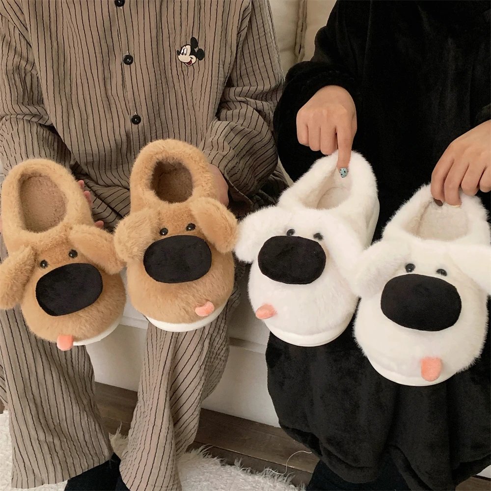 少女心舒适保暖软萌狗狗毛毛拖鞋情侣户外穿ins男女冬个性棉拖鞋