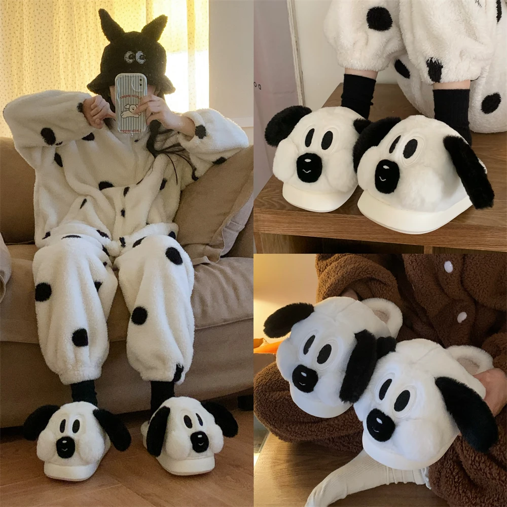 情侣ins丑萌卡通冬季新款家用毛毛鞋保暖软底可爱小狗棉拖鞋男女