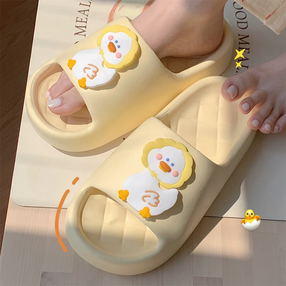 夏季eva防滑踩屎感居家厚底凉拖鞋男女士可爱小鸭子一字情侣拖鞋