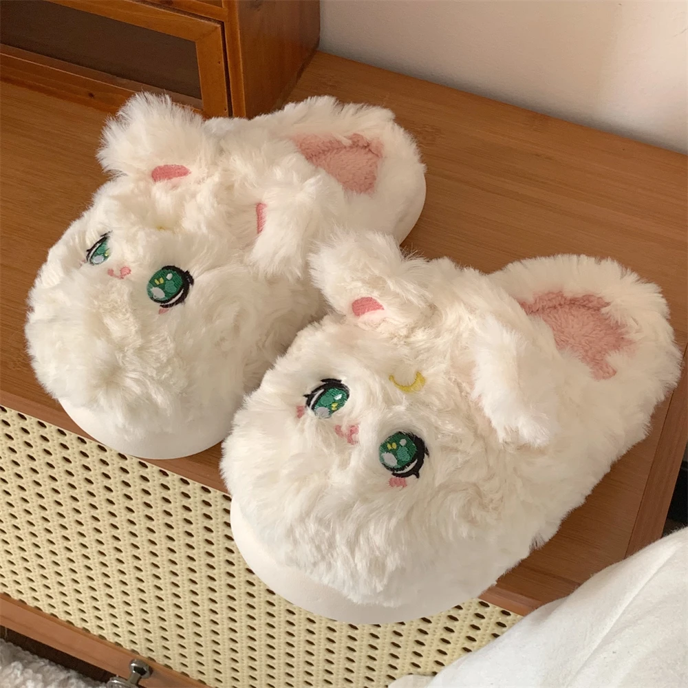 冬季卡通小猫时尚软底防滑学生包头棉拖鞋毛绒保暖少女心月子鞋女