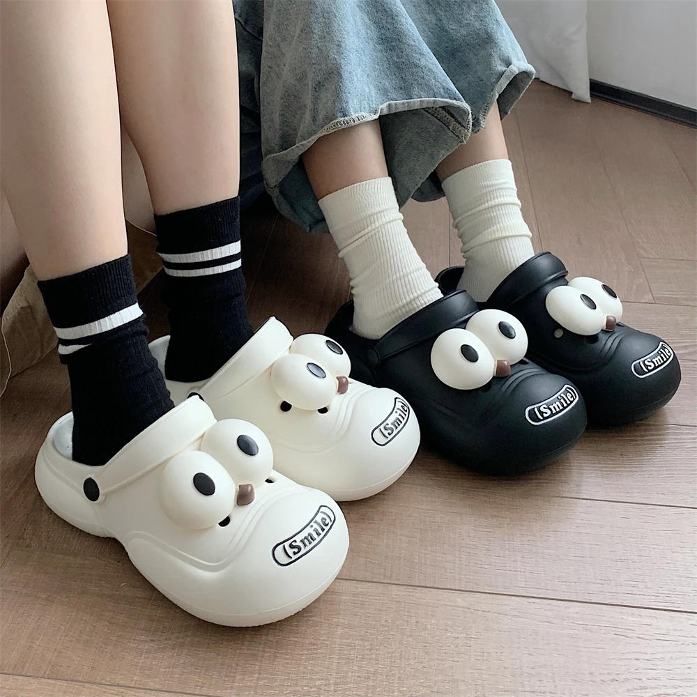 呆萌可爱大眼睛diy包头凉拖鞋男女舒适防滑外穿足弓情侣洞洞鞋夏
