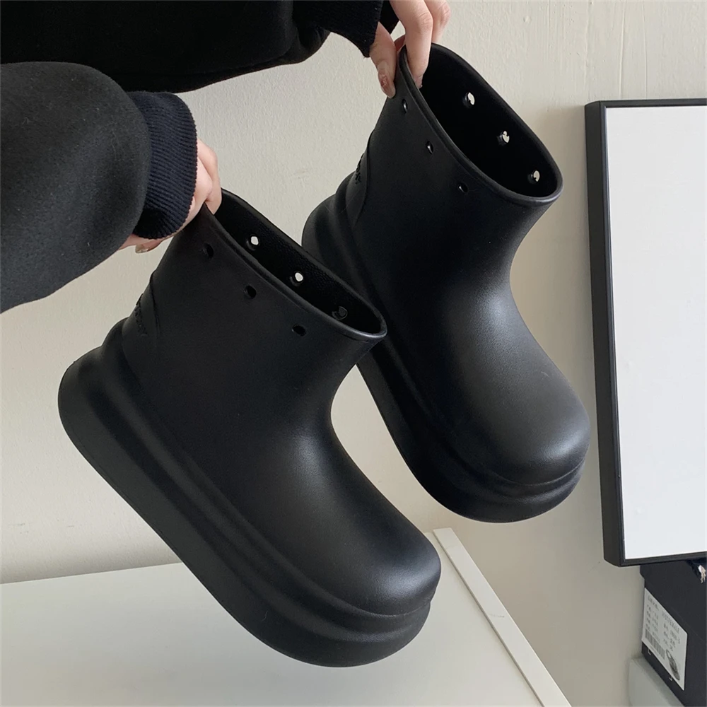 四季通用户外百搭休闲防滑防水EVA短靴女日系简约风时尚纯色雨靴
