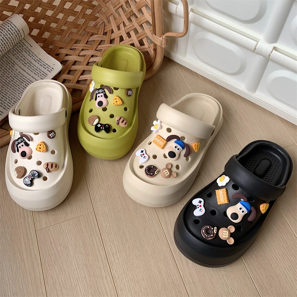 户外穿时尚厚底增高亲子包头凉拖鞋趣味卡通狗狗夏季两穿洞洞鞋女
