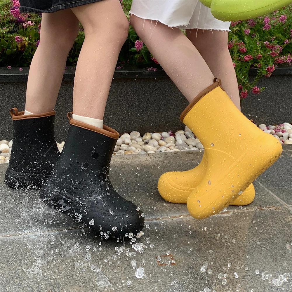 四季通用休闲时尚户外软底防滑防水厚底大头亲子雨鞋撞色靴子男女