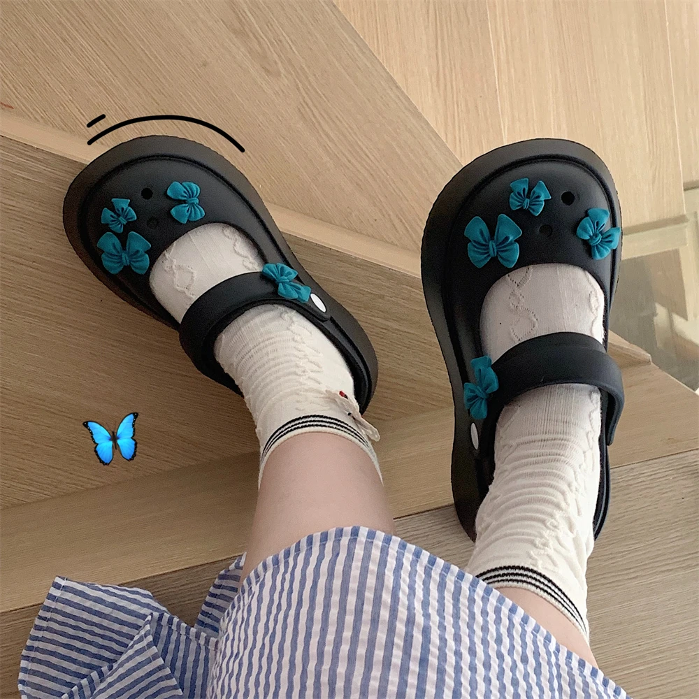 日系少女心EVA防滑洞洞鞋踩屎感厚底外穿时尚新款玛丽珍半拖鞋女